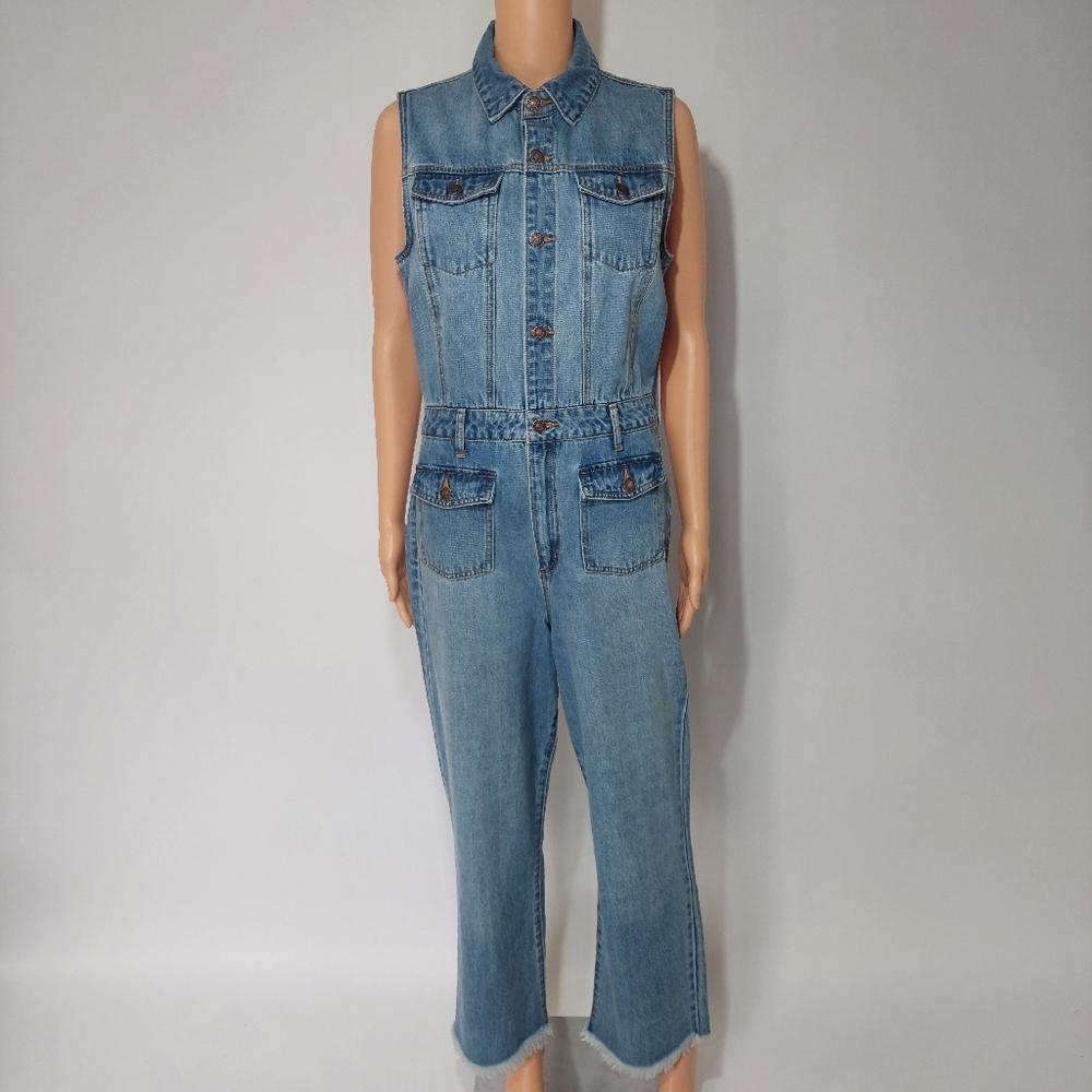 New Forever 21 Sleeveless Denim Jumpsuit Button Up Western Concert Farm Utility